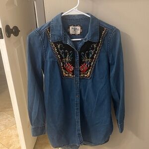 Anthropologie HOLDING HORSES Blue Embroidered Blouse